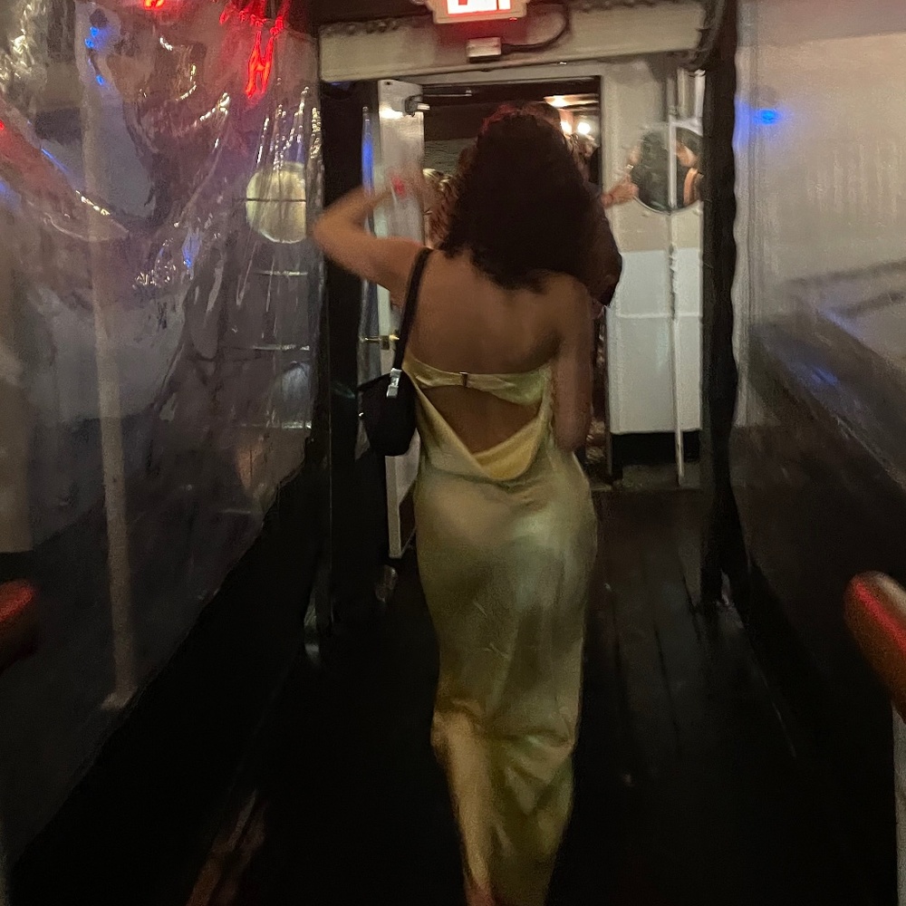 WORN ONCE- Floor length, strapless, low back dress